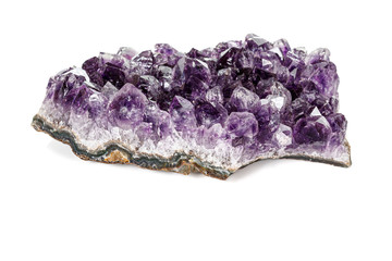 Amethyst Crystal Druse  macro mineral on white background close up