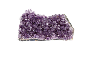 Amethyst Crystal Druse  macro mineral on white background close up
