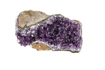 Amethyst Crystal Druse  macro mineral on white background close up