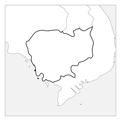 Obraz premium Map of Cambodia black thick outline highlighted with neighbor countries