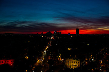 Night shot with sunset lights over Paris