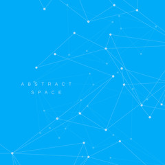 Abstract polygonal background with connecting dots and lines on blue background