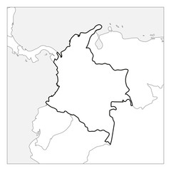 Map of Colombia black thick outline highlighted with neighbor countries