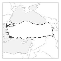 Map of Turkey black thick outline highlighted with neighbor countries