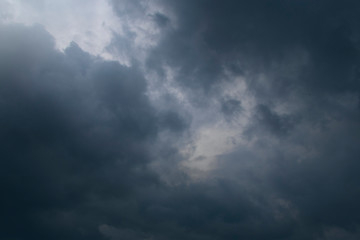 Dark thunder clouds on the blue sky. Abstract background with clouds on blue sky.