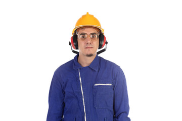 Construction worker with yellow helmet
