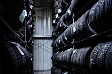 Tyres being stored in a garage - waiting for the client to have them put on his car