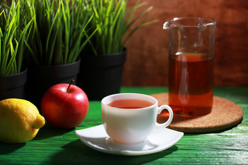 Brewing tea on a wooden table