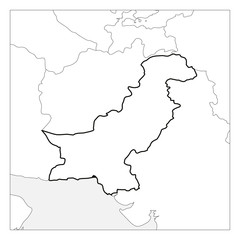 Fototapeta premium Map of Pakistan black thick outline highlighted with neighbor countries