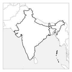 Map of India black thick outline highlighted with neighbor countries
