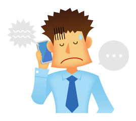 Businessman being scolded by boss (or client) on the phone. Flat vector illustration (Young asian businessman)