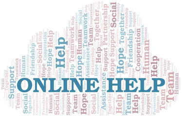 Obraz premium Online Help word cloud. Vector made with text only.