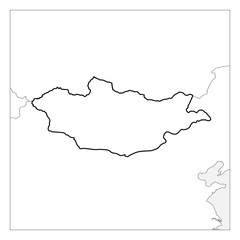 Obraz premium Map of Mongolia black thick outline highlighted with neighbor countries