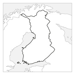 Map of Finland black thick outline highlighted with neighbor countries