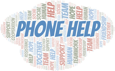 Phone Help word cloud. Vector made with text only.