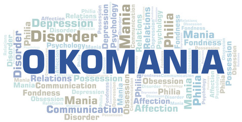 Obraz premium Oikomania word cloud. Type of mania, made with text only.
