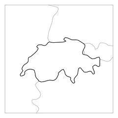 Map of Switzerland black thick outline highlighted with neighbor countries