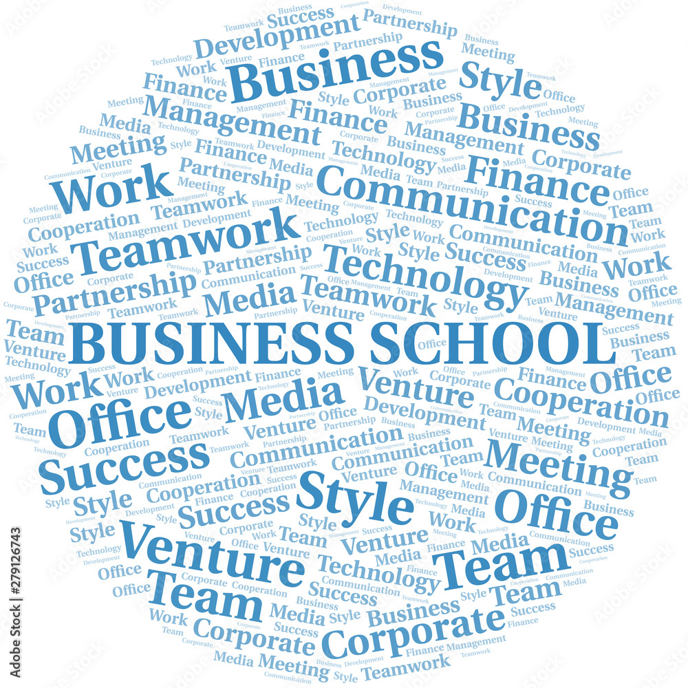 Wall mural business school word cloud. collage made with text only.