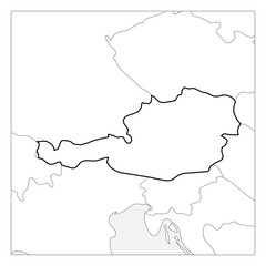 Map of Austria black thick outline highlighted with neighbor countries