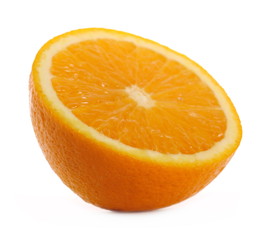 Orange fruit sliced in half isolated on white background