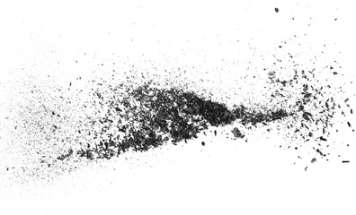 Fototapeta premium Black charcoal dust, gunpowder isolated on white background and texture, top view