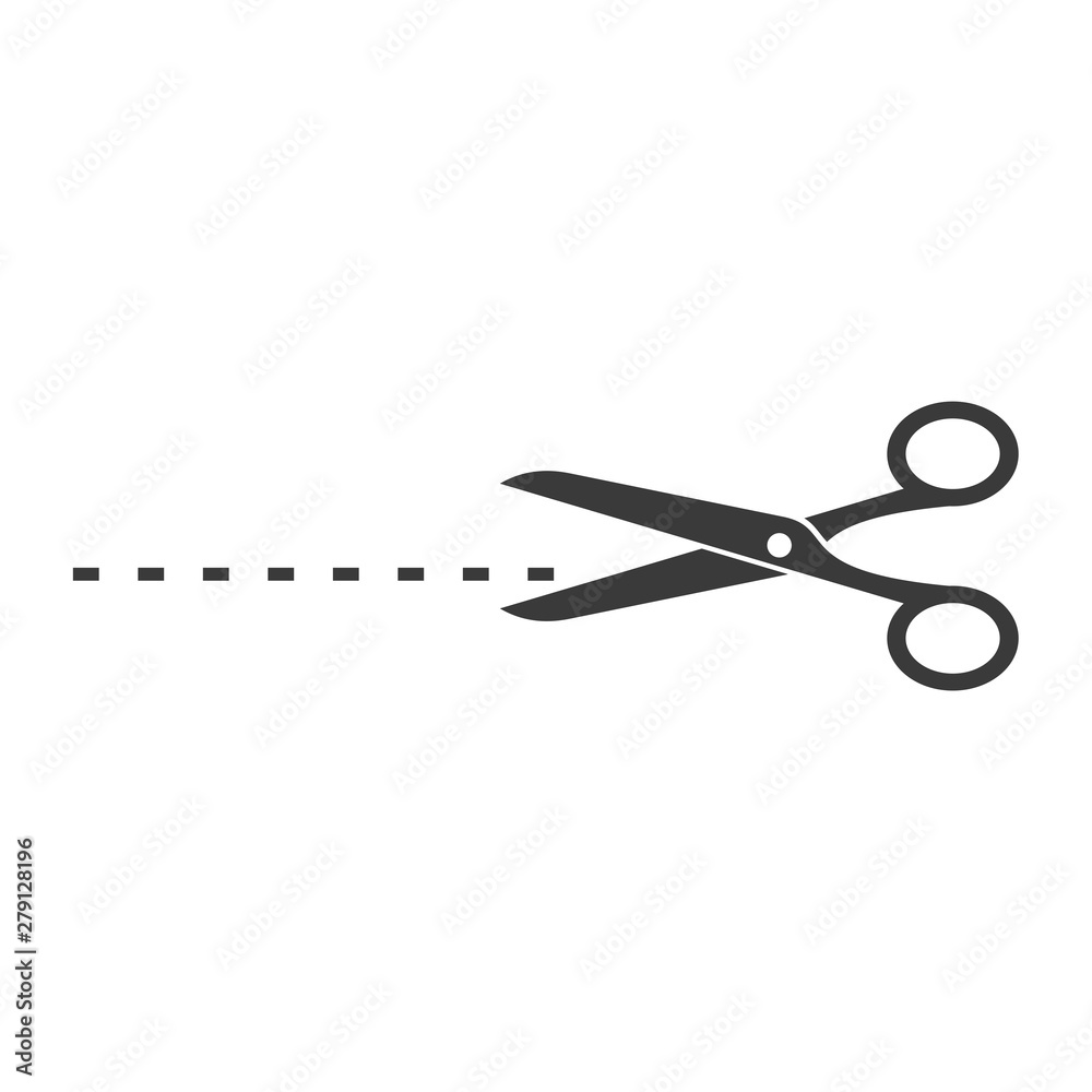 Fototapete Black scissors cut line icon template color editable. Scissors cut line symbol vector sign isolated on white background. Simple logo vector illustration for graphic and web design.