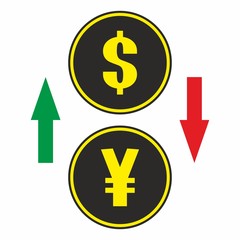 Dollar,Yen sign in circle with moving up and down arrow icon,vector.