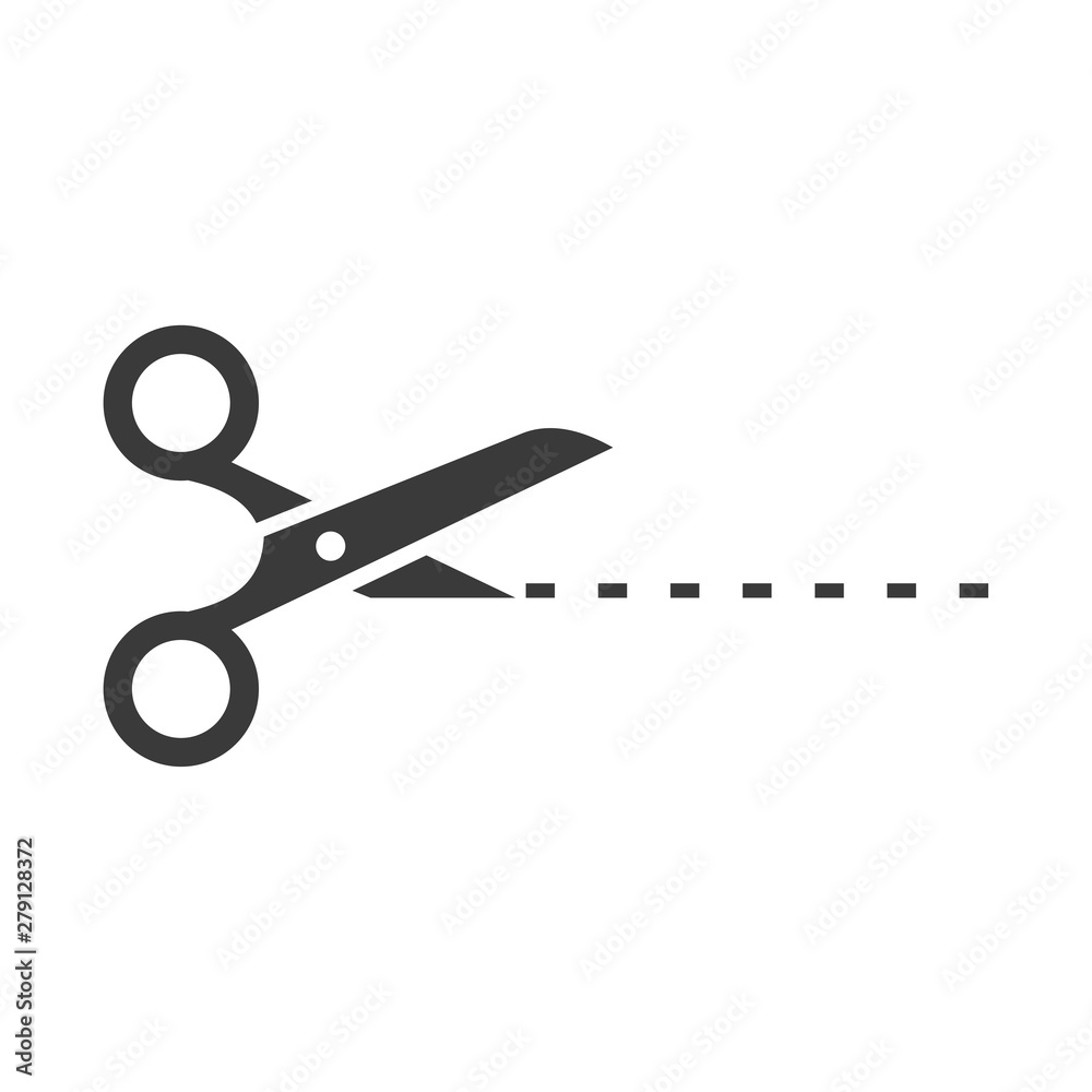 Poster Black scissors cut line icon template color editable. Scissors cut line symbol vector sign isolated on white background. Simple logo vector illustration for graphic and web design.