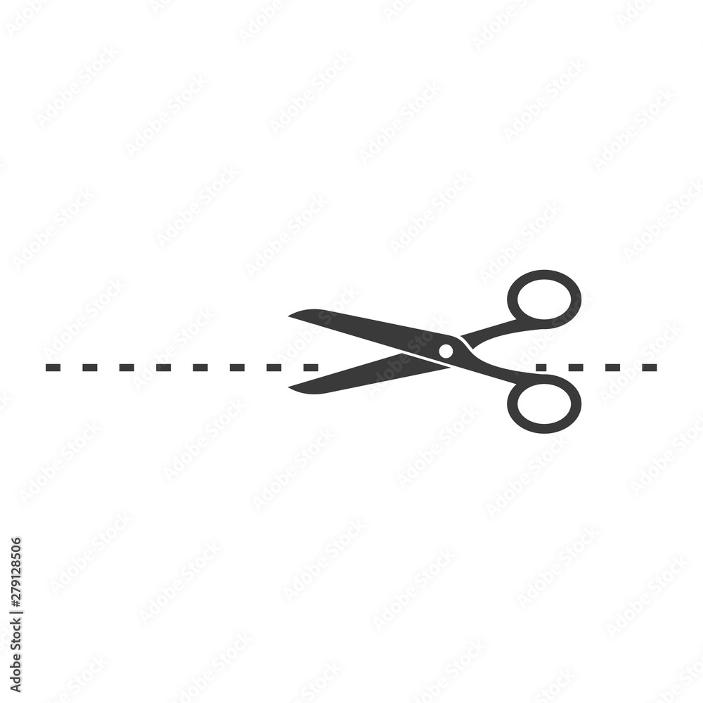 Aufkleber Black scissors cut line icon template color editable. Scissors cut line symbol vector sign isolated on white background. Simple logo vector illustration for graphic and web design.