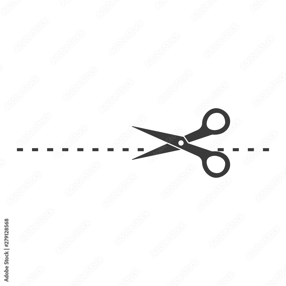Poster Black scissors cut line icon template color editable. Scissors cut line symbol vector sign isolated on white background. Simple logo vector illustration for graphic and web design.