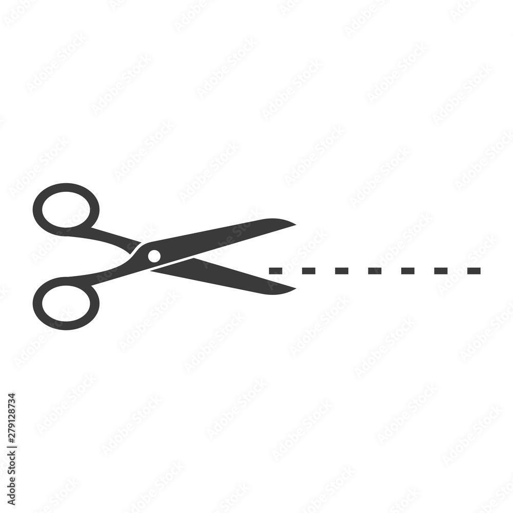 Poster Black scissors cut line icon template color editable. Scissors cut line symbol vector sign isolated on white background. Simple logo vector illustration for graphic and web design.