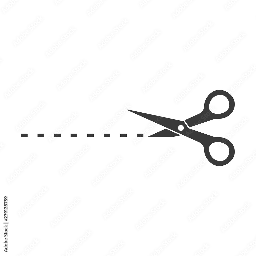 Poster Black scissors cut line icon template color editable. Scissors cut line symbol vector sign isolated on white background. Simple logo vector illustration for graphic and web design.