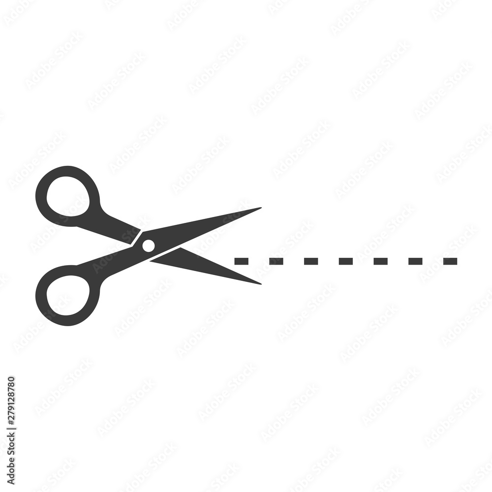 Poster Black scissors cut line icon template color editable. Scissors cut line symbol vector sign isolated on white background. Simple logo vector illustration for graphic and web design.