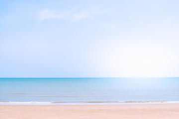 Abstract Yellow sand beach, blue sky and calm tropical sea landscape.Location Tien Beach Phetchaburi Province Thailand