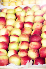Set of various colorful fresh fruits in tray on street.