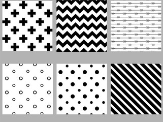Set of black and white scandinavian seamless patterns. Stock vector.