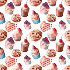 Background watercolor sweet desserts and treats