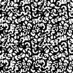 Seamless Faux Leopard Skin Pattern with black and white spots. Raster illustration animal repeat surface pattern