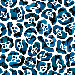 Fototapeta premium Trendy navy blue leopard spots isolated on white background. Seamless hand drawn illustration