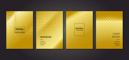 Golden Minimalist cover design collection with gold gradient and geometric pattern. Golden halftone gradients and modern template design.