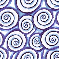 Fototapeta na wymiar Watercolor wavy pattern of spiral brush stroke. Water wave element . Swirl . Round Shape. 