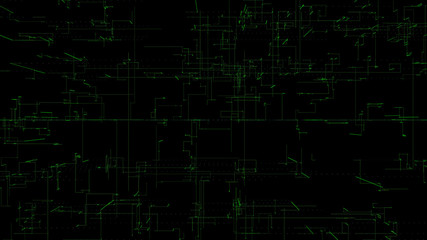 3D illustration, 3D rendering, abstract geometric background, green line technology, architectural design chart, Big Data connection