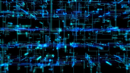3D illustration, 3D rendering, abstract geometric background, Blue Line and Bokeh technology, architectural design chart, Big Data connection