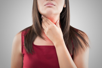 Sore Throat. Red around the Itching area. Concept with Healthcare And Medicine.