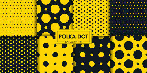 Black and yellow polkadot seamless pattern collection, Abstract background, Decorative wallpaper. © Pattern Paper Print