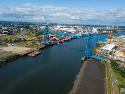 The Tees Transporter Bridge that crosses the river Tees between stockton and Middlesbrough. The bridge is made of steel and over 100 years old