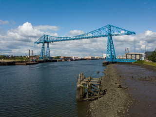 The Tees Transporter Bridge that crosses the river Tees between stockton and Middlesbrough. The bridge is made of steel and over 100 years old