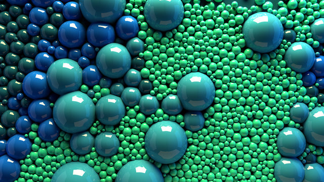 4k 3d animation of spheres and balls colorful rainbow in a organic motion background. Top view of bubbles colorful paint © Design Cells