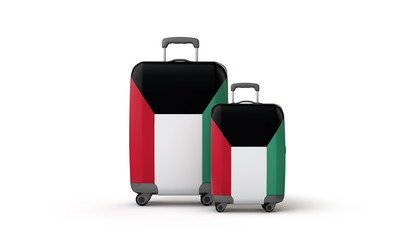 Kuwait flag holiday destination travel suitcases isolated on white. 3D Render