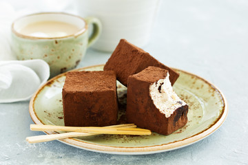 Homemade sweetness, sufa pigeon milk with chocolate, marshmallows.